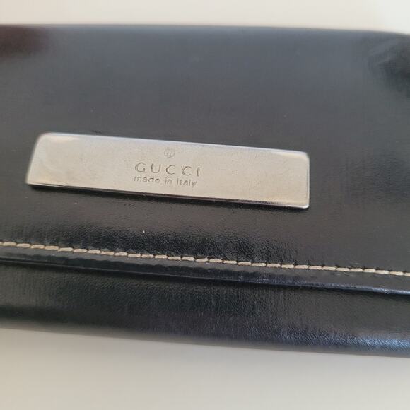 Gucci Logo Plate Key Holder Wallet Case Leather Small Unisex Black Trifold - Picture 9 of 10